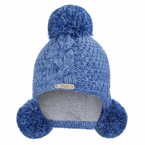 Pletená čiapka Little Angel 3-brmbolcová - modrá
